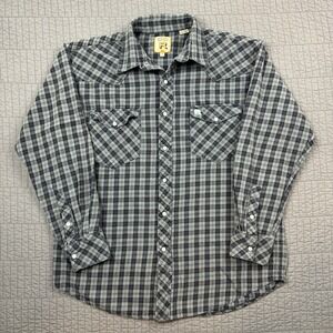 Resistol Double R Pearl Snap Flannel Men's Large Gray Plaid Western Work Shirt